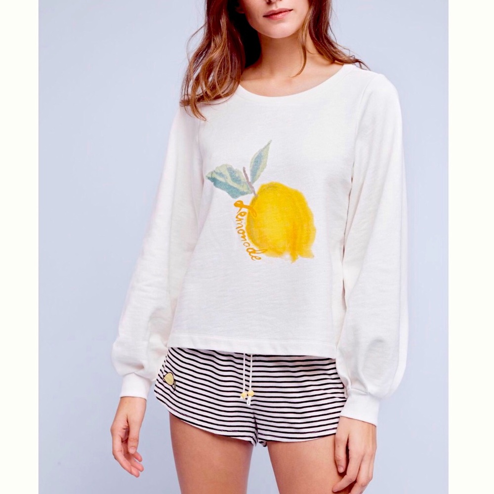 Anthropologie Reveries Lemon Print Sweatshirt M